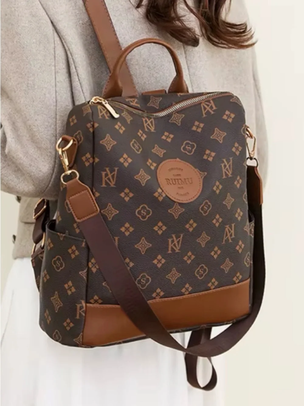 RUMU Monogram Crossbody Bag in Brown